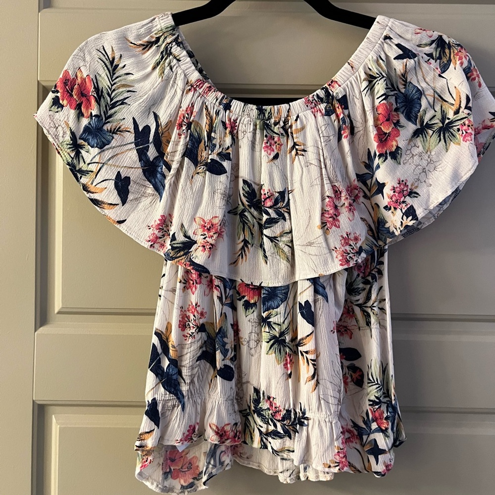 Off the shoulder, flower short sleeve, extra small